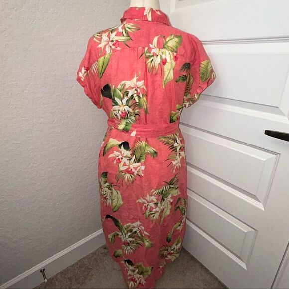 Tommy Bahama Tropical Floral Print Button Down Belted Linen Midi Dress - Picture 3 of 12